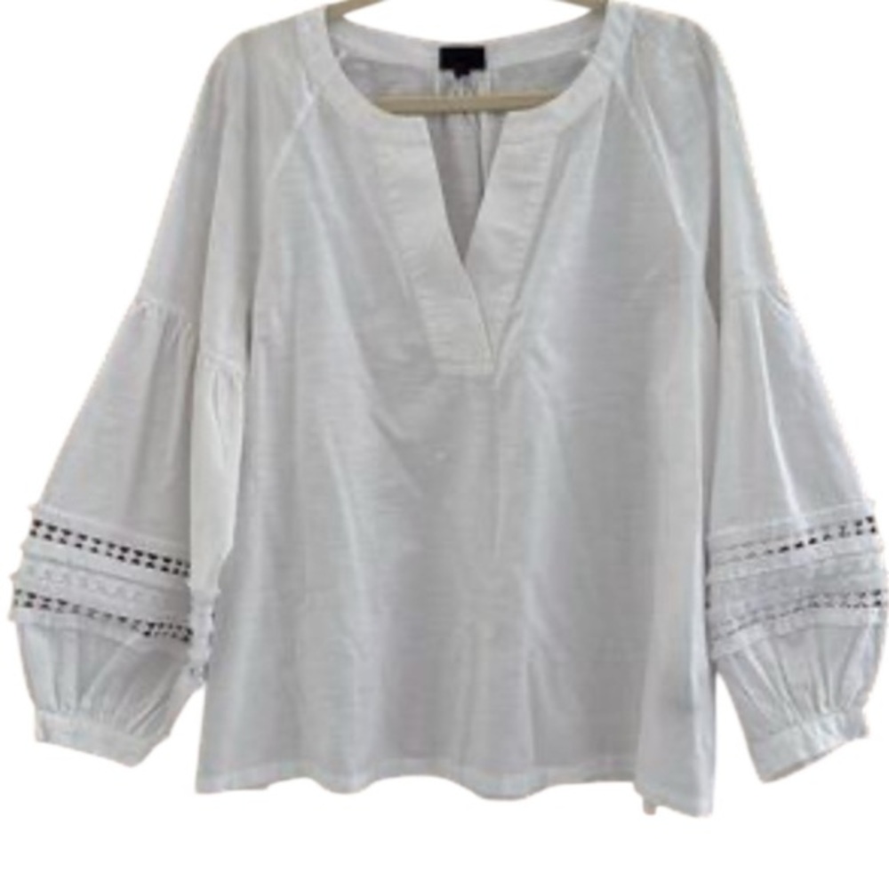 Who What Wear Puff Embroidered Sleeve V-Neck Top Sz Large